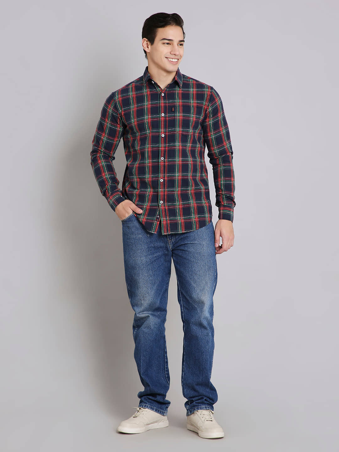 HJ HASASI Cotton Blend Regular Fit Checks Full Sleeves Men's Casual Shirt - Blue ( Pack of 1 )