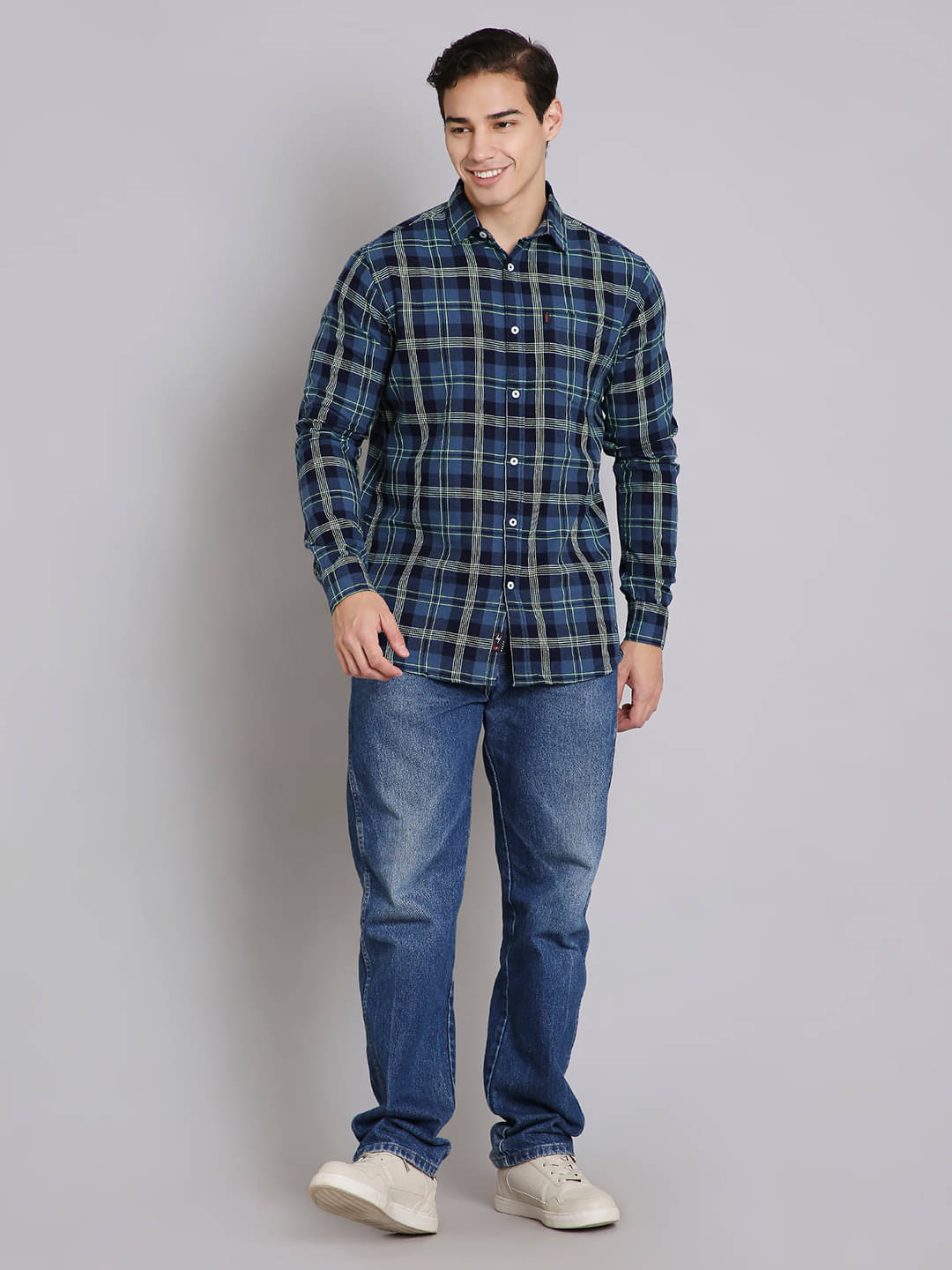     			HJ HASASI Cotton Blend Regular Fit Checks Full Sleeves Men's Casual Shirt - Blue ( Pack of 1 )