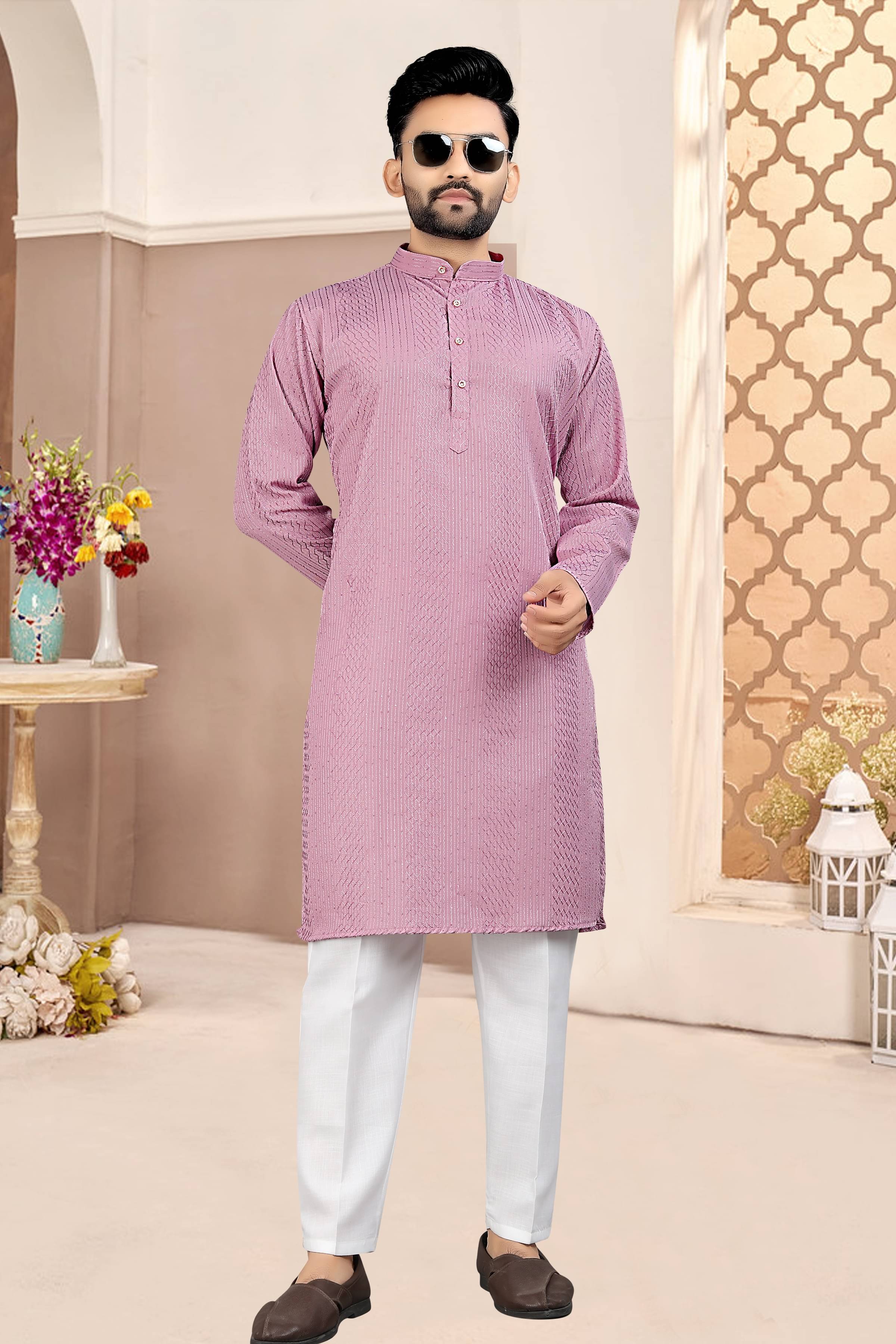 KC Kunj Creation Dark Pink Cotton Blend Men's Regular Kurta ( Pack of 1 ) KC Kunj Creation Dark Pink Cotton Blend Men's Regular Kurta ( Pack of 1 )