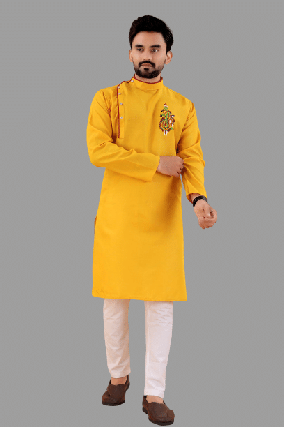     			KC Kunj Creation Mustard Cotton Blend Men's Regular Kurta ( Pack of 1 )