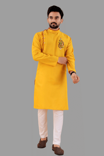     			KC Kunj Creation Mustard Cotton Blend Men's Regular Kurta ( Pack of 1 )