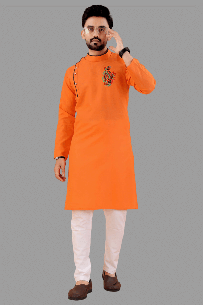 KC Kunj Creation Orange Cotton Blend Men's Regular Kurta ( Pack of 1 ) KC Kunj Creation Orange Cotton Blend Men's Regular Kurta ( Pack of 1 )