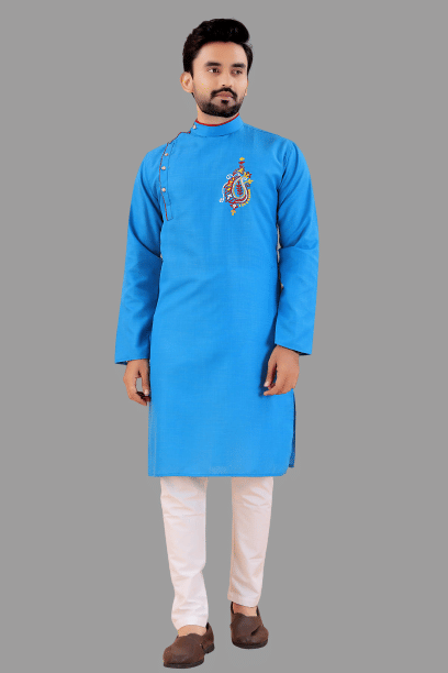     			KC Kunj Creation Sky Blue Cotton Blend Men's Regular Kurta ( Pack of 1 )