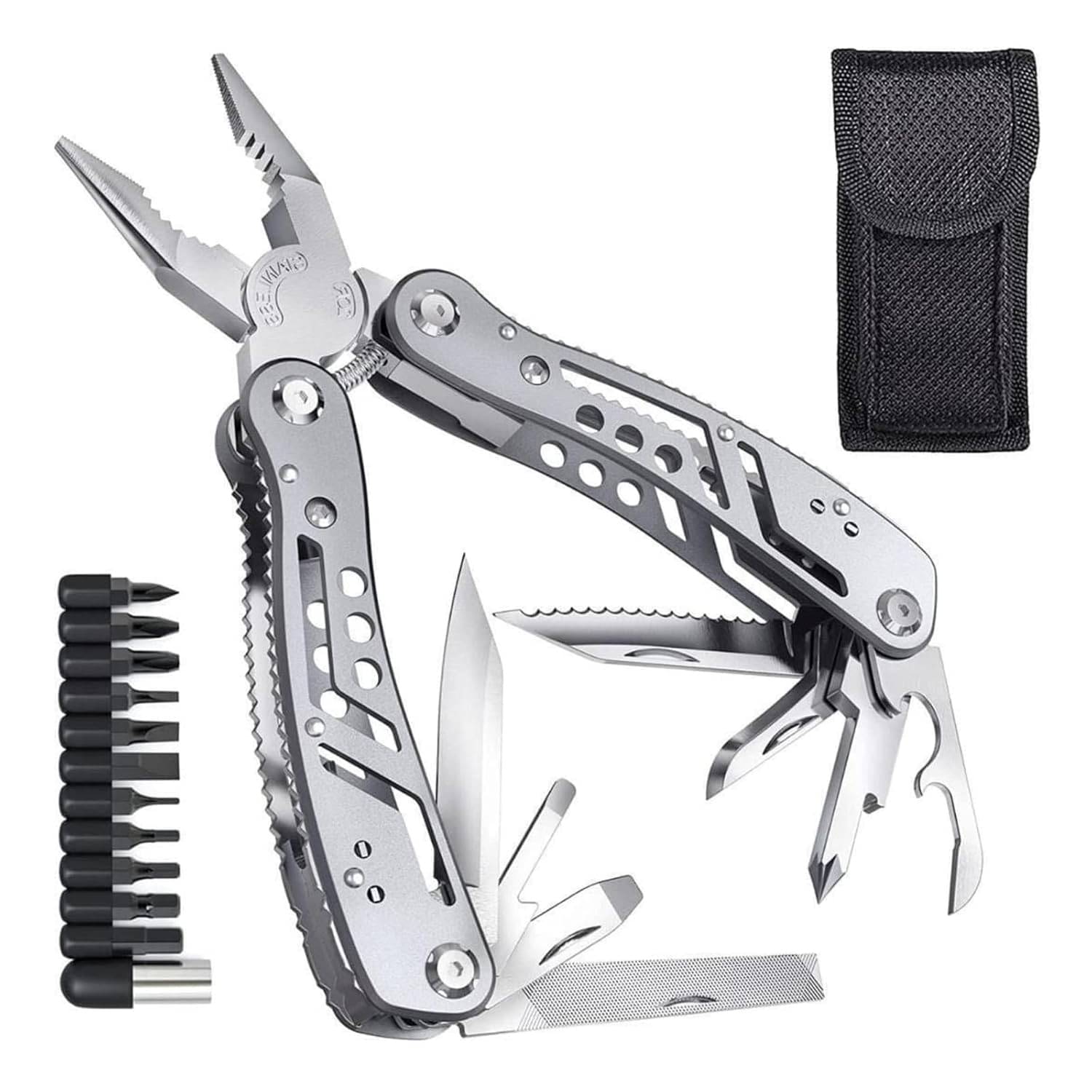     			Kadio 24 in1 Multi-function Plier Tools Made of StainlessSteel with 11 Screwdriver bits Safety Hook,Bottle Opener,Multifunction Pliers (24 in 1)