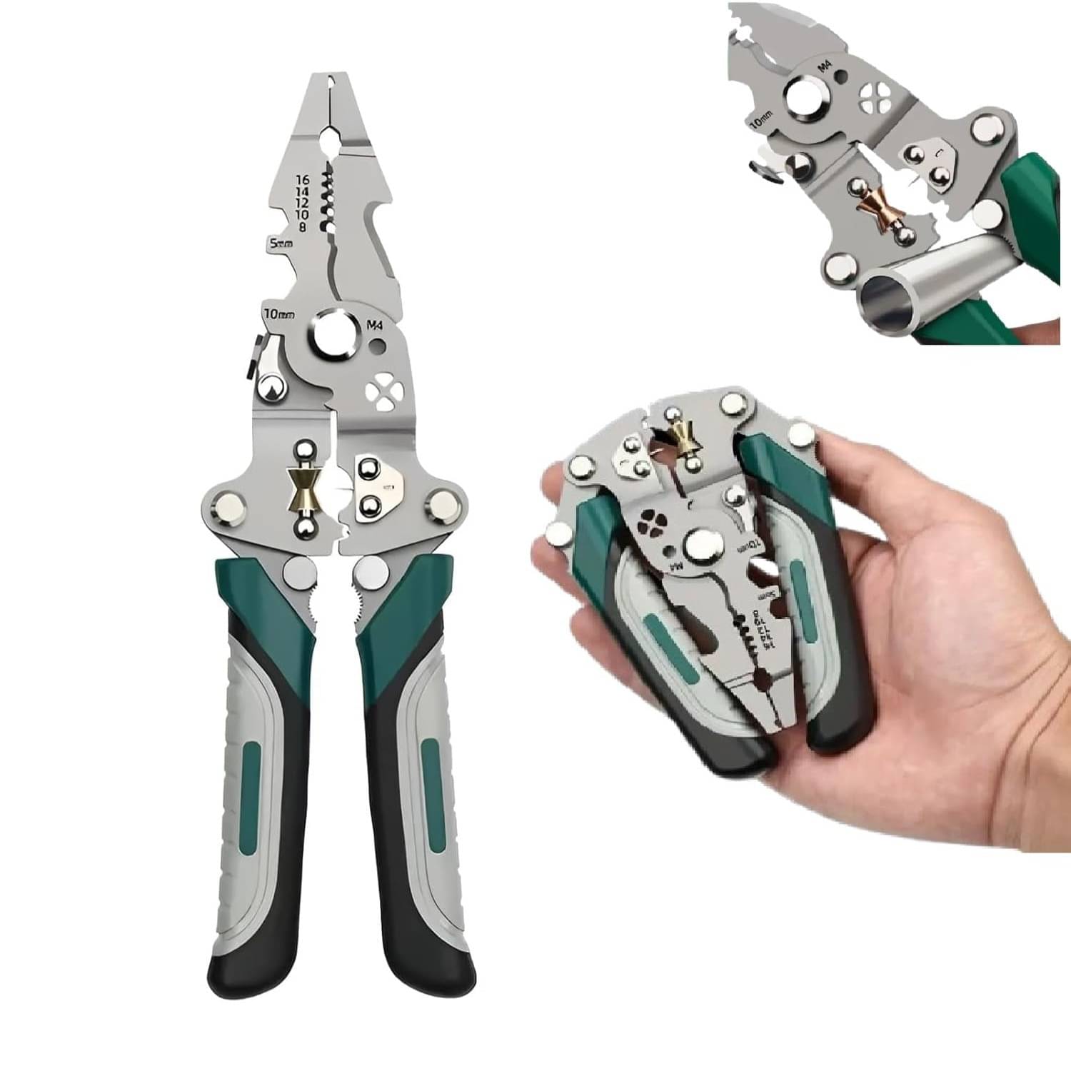     			Kadio All in 1 Multifunction Stainless Steel Wire Stripper/Wire Crimping Tool, Wire Cutter, Wire Crimper, Cable Stripper, Wiring Tools and Multi-Function Hand Tool (Green wire)