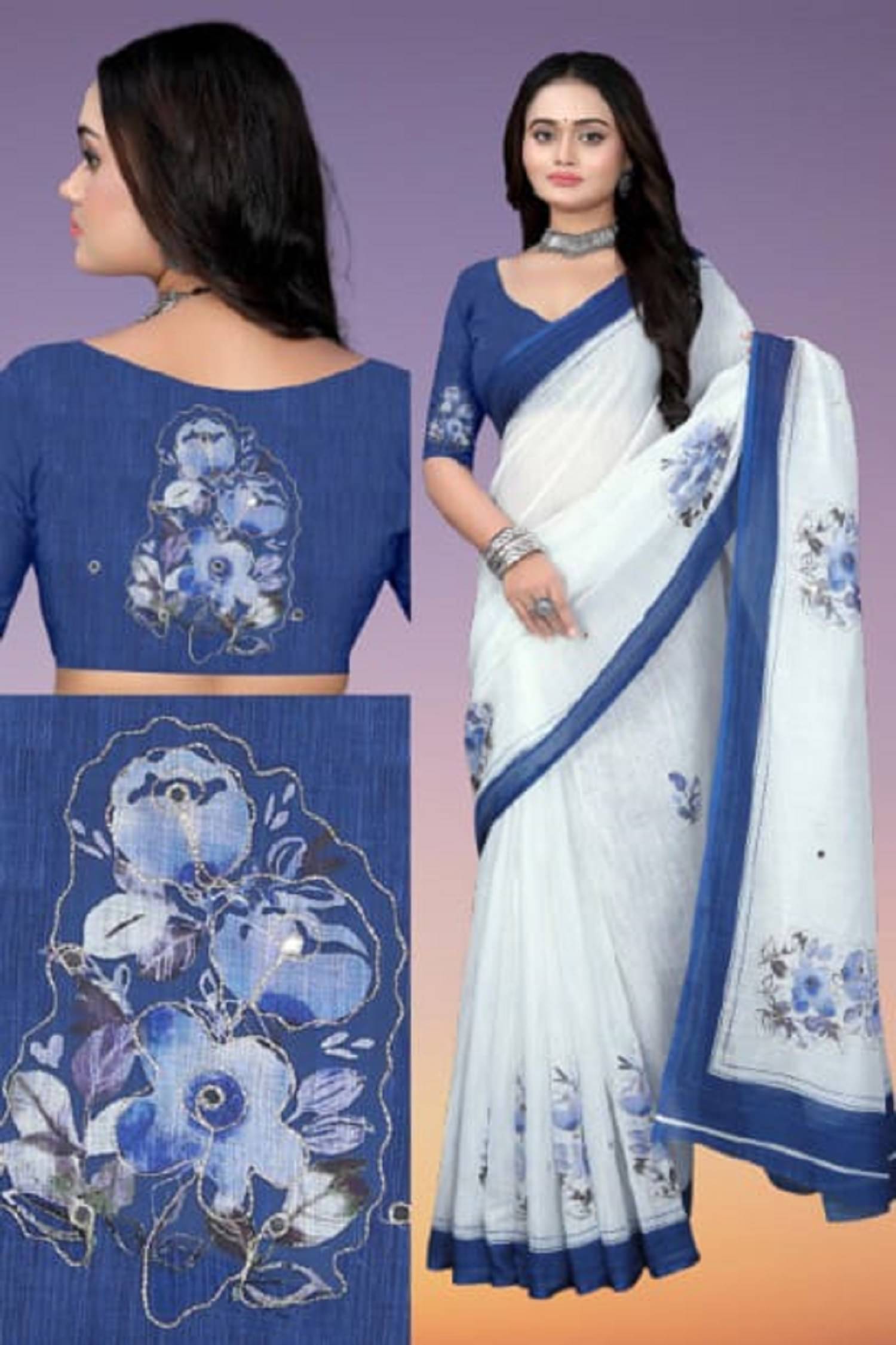 Kalpana Creation Linen Printed Saree With Unstitched Blouse Piece ( Blue ) Kalpana Creation Linen Printed Saree With Unstitched Blouse Piece ( Blue )