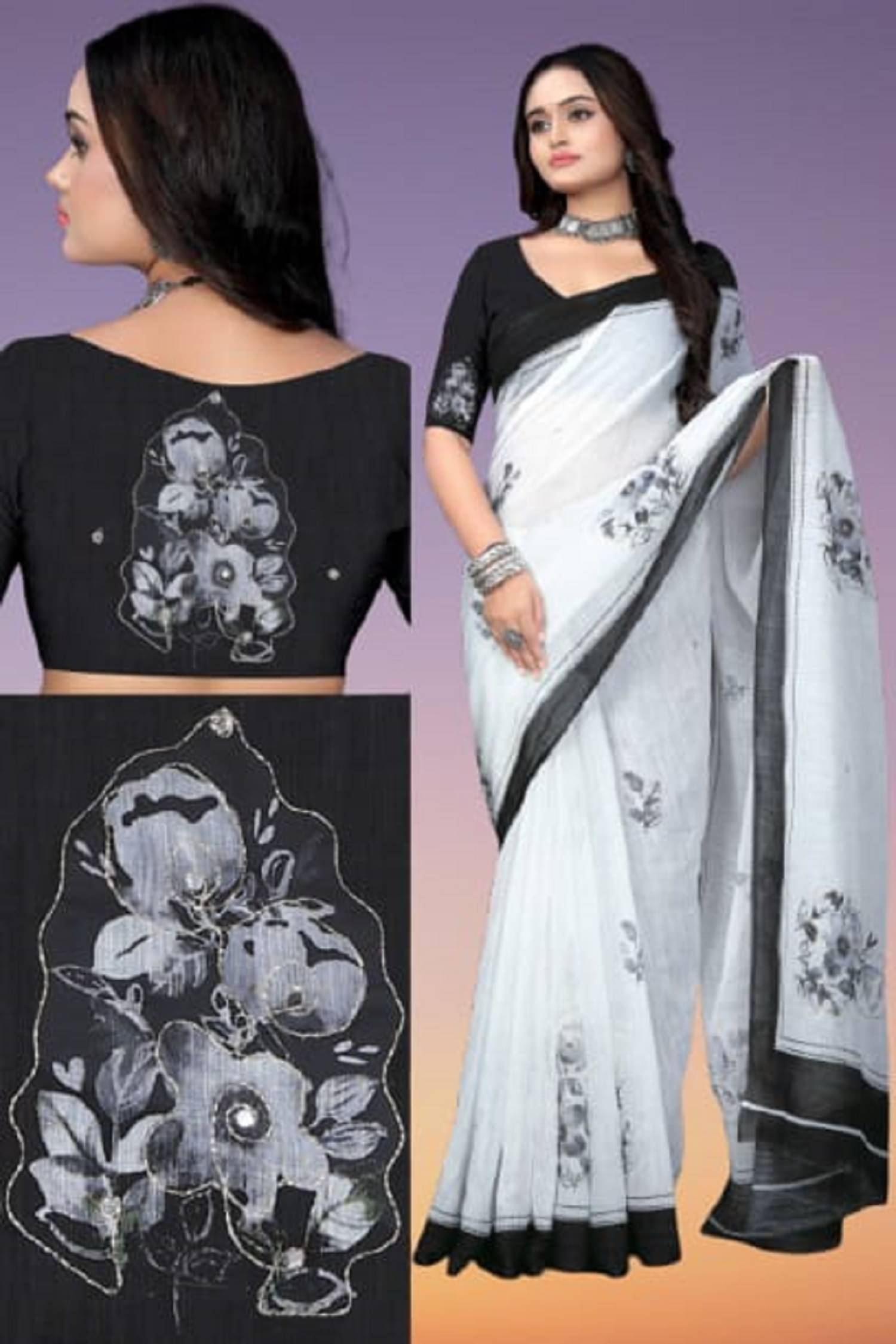Kalpana Creation Linen Printed Saree With Unstitched Blouse Piece ( Black ) Kalpana Creation Linen Printed Saree With Unstitched Blouse Piece ( Black )