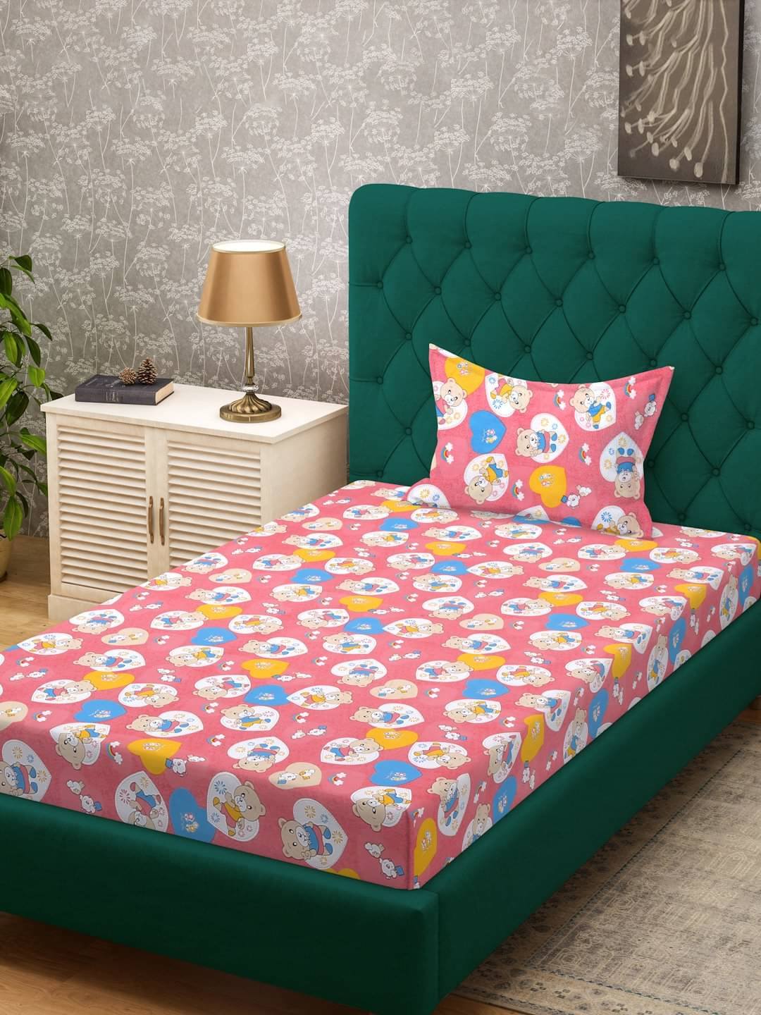     			Klotthe Cotton 1 Single Bedsheet with 1 Pillow Cover ( Pink )