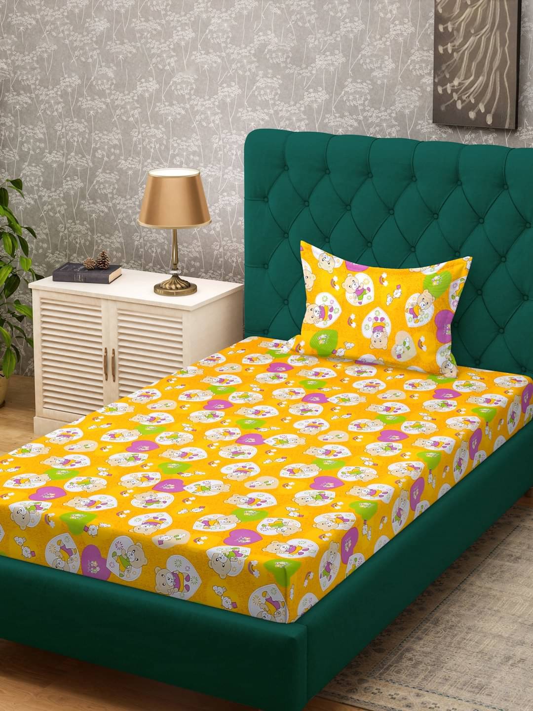     			Klotthe Cotton 1 Single Bedsheet with 1 Pillow Cover ( Yellow )