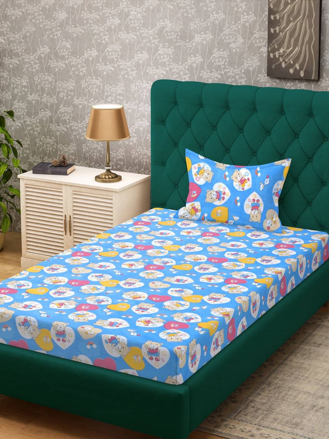 Klotthe Cotton 1 Single Bedsheet with 1 Pillow Cover ( Blue ) Klotthe Cotton 1 Single Bedsheet with 1 Pillow Cover ( Blue )