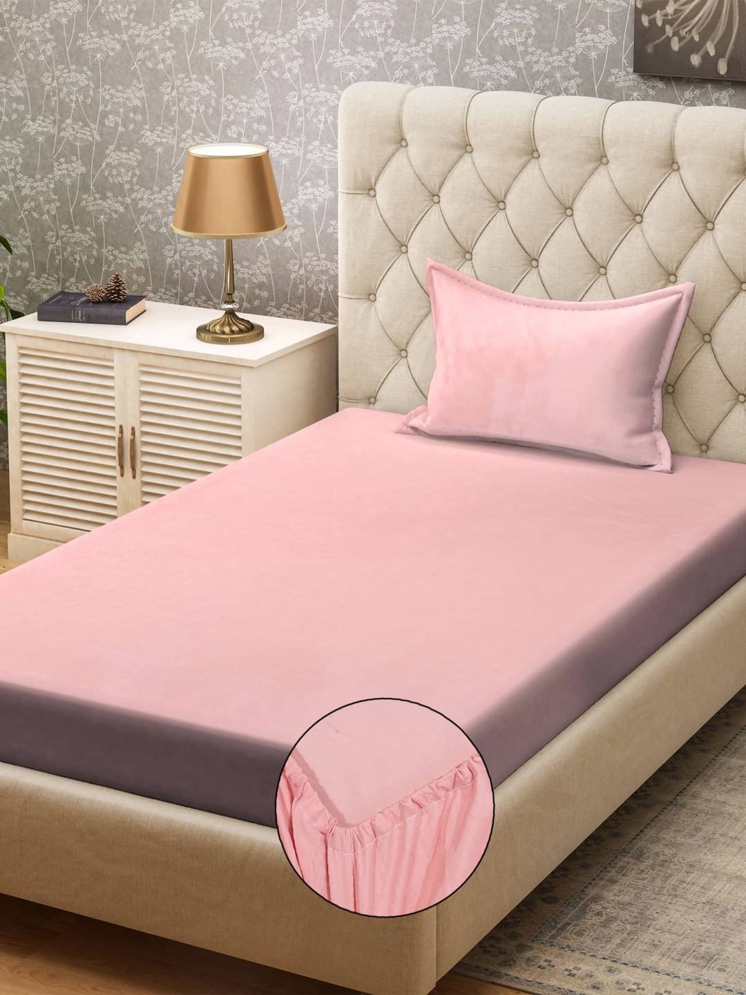     			Klotthe Poly Cotton 1 Single Bedsheet with 1 Pillow Cover ( Pink )