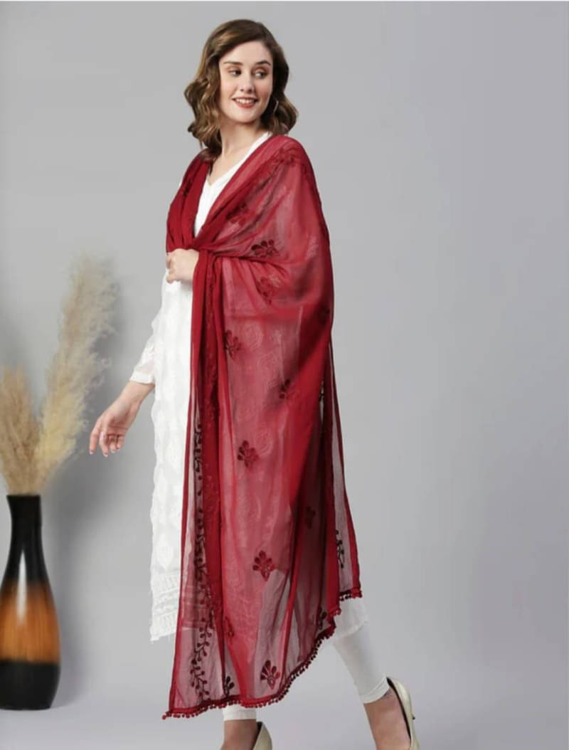 LUXELOOM Women Chiffon Dupatta ( Maroon , Pack of 1 ) LUXELOOM Women Chiffon Dupatta ( Maroon , Pack of 1 )