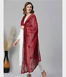LUXELOOM Women Chiffon Dupatta ( Maroon , Pack of 1 )