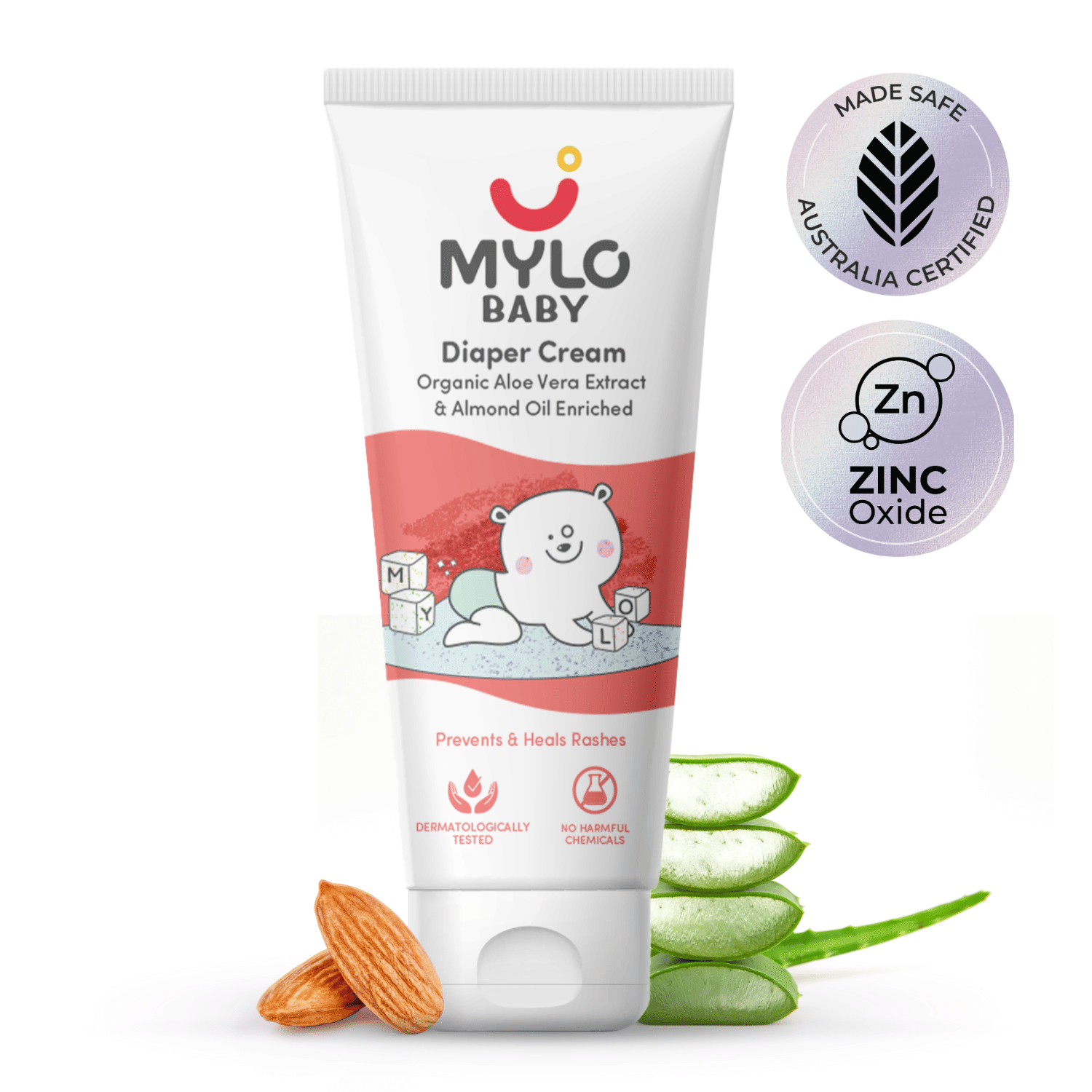 Mylo Baby Diaper Rash Cream 50gm | Prevents and Heals Rashes | With 15% Zinc Oxide | Care with Aloe Vera, Almond Oil & Vitamin E