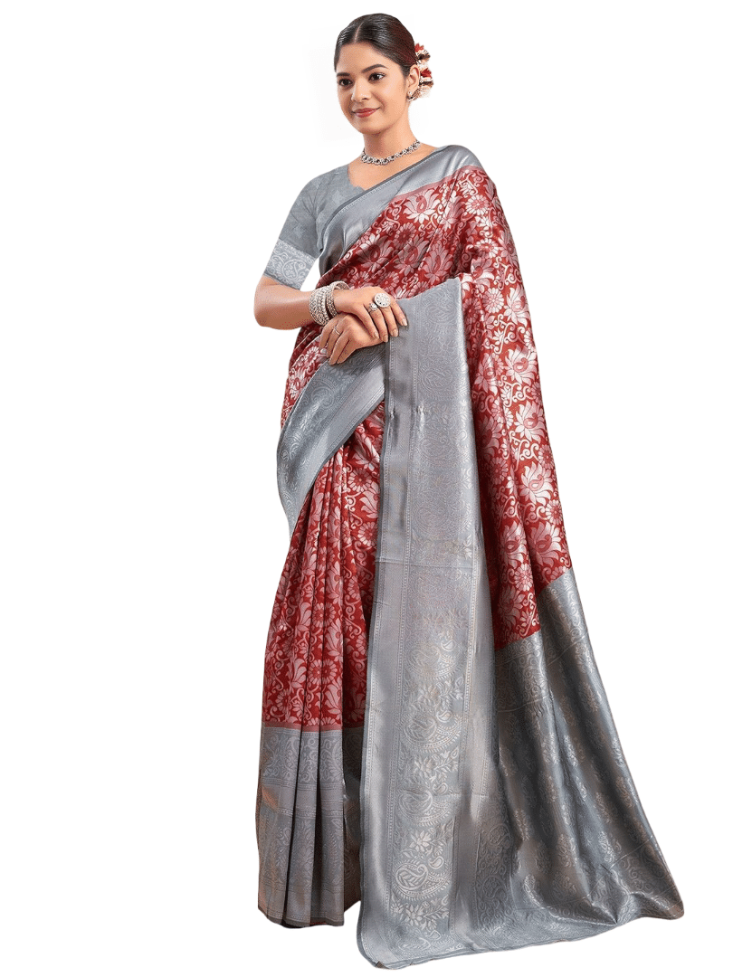 Nandini Creation Silk Blend Printed Paithani Sarees With Unstitched Blouse Piece ( Red ) Nandini Creation Silk Blend Printed Paithani Sarees With Unstitched Blouse Piece ( Red )