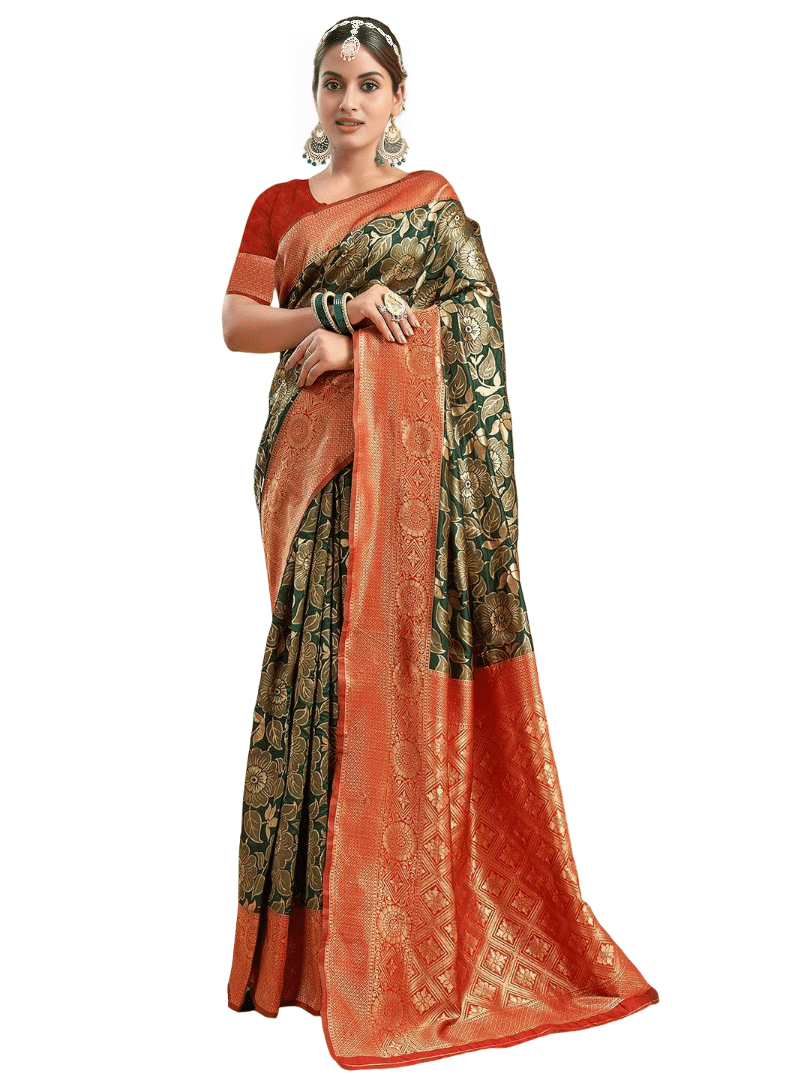Nandini Creation Silk Blend Printed Paithani Sarees With Unstitched Blouse Piece ( Green ) Nandini Creation Silk Blend Printed Paithani Sarees With Unstitched Blouse Piece ( Green )