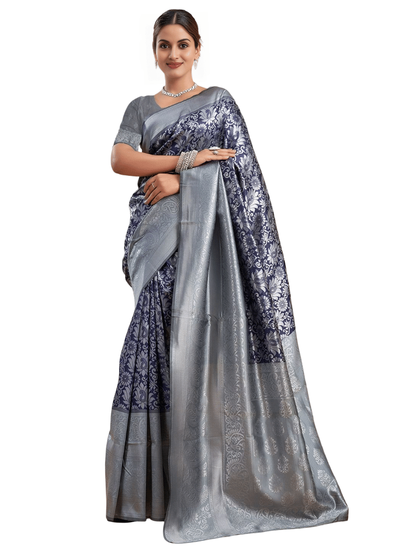 Nandini Creation Silk Blend Printed Paithani Sarees With Unstitched Blouse Piece ( Blue ) Nandini Creation Silk Blend Printed Paithani Sarees With Unstitched Blouse Piece ( Blue )