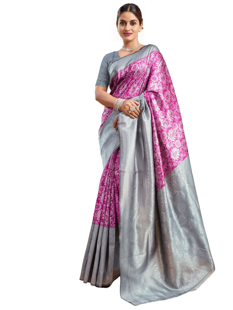 Nandini Creation Silk Blend Printed Saree With Unstitched Blouse Piece ( Pink ) Nandini Creation Silk Blend Printed Saree With Unstitched Blouse Piece ( Pink )
