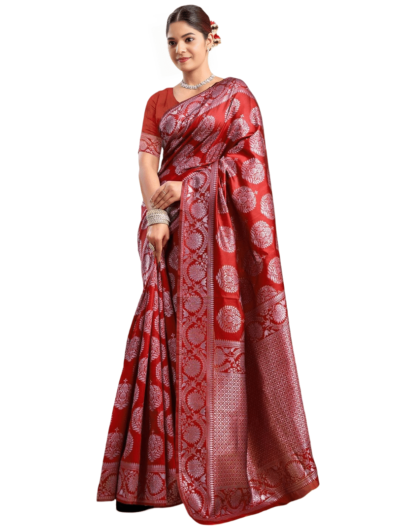     			Nandini Creation Silk Blend Printed Paithani Sarees With Unstitched Blouse Piece ( Red )