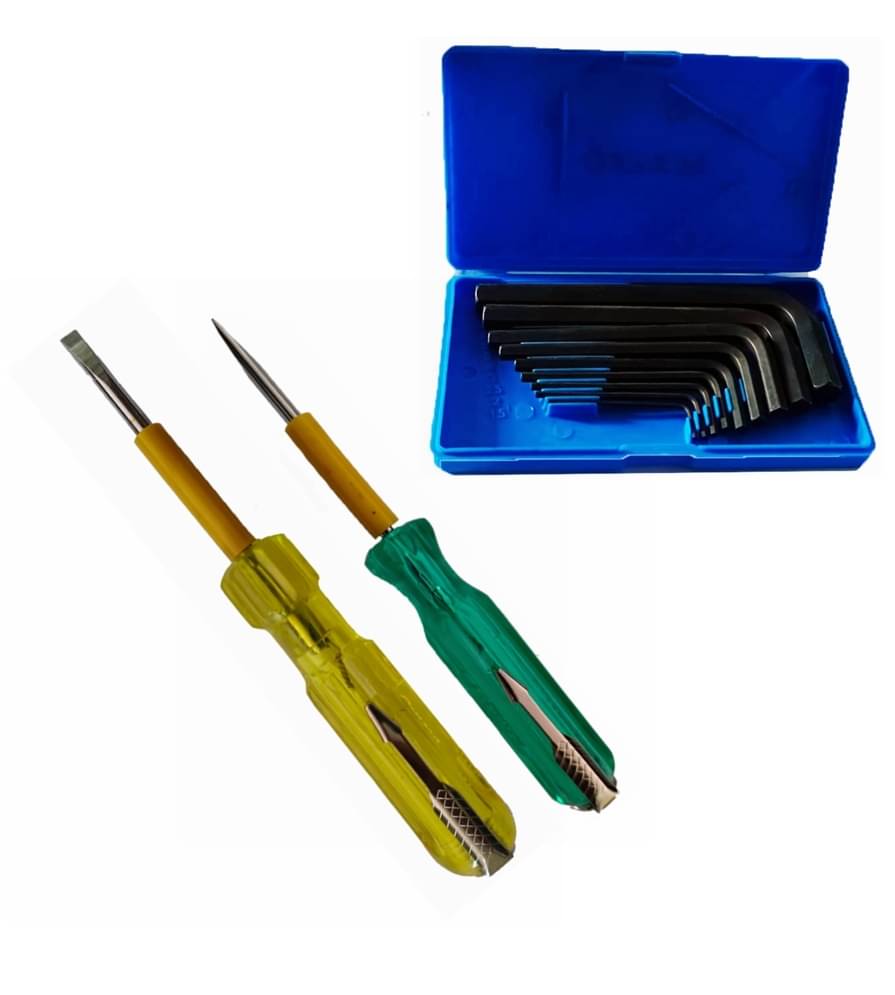     			OAYKAY TOOLS Hex Allen Key Set 9Pcs Set & ScrewDriver Tester With Neon Bulb (Green, Yellow) Combo