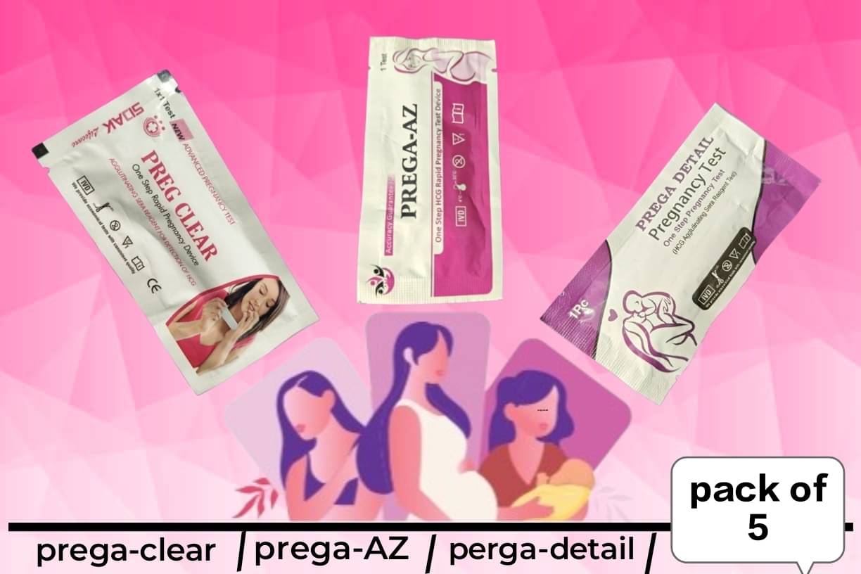     			Prega-Clear, Prega AZ, Prega Detail, Pregrency Test Kits (Pack of 5)