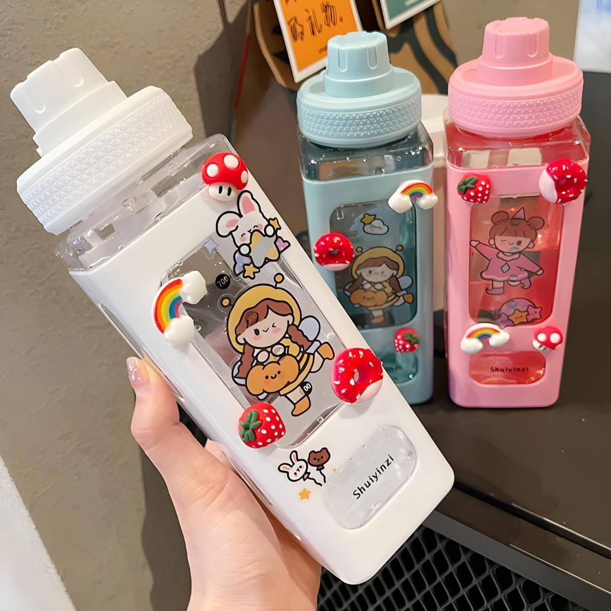     			SARVASHVA TRENDS Cartoon water bottle for kids, kawaii water bottle Multicolour Plastic Water Bottle 700 mL ( Set of 1 )