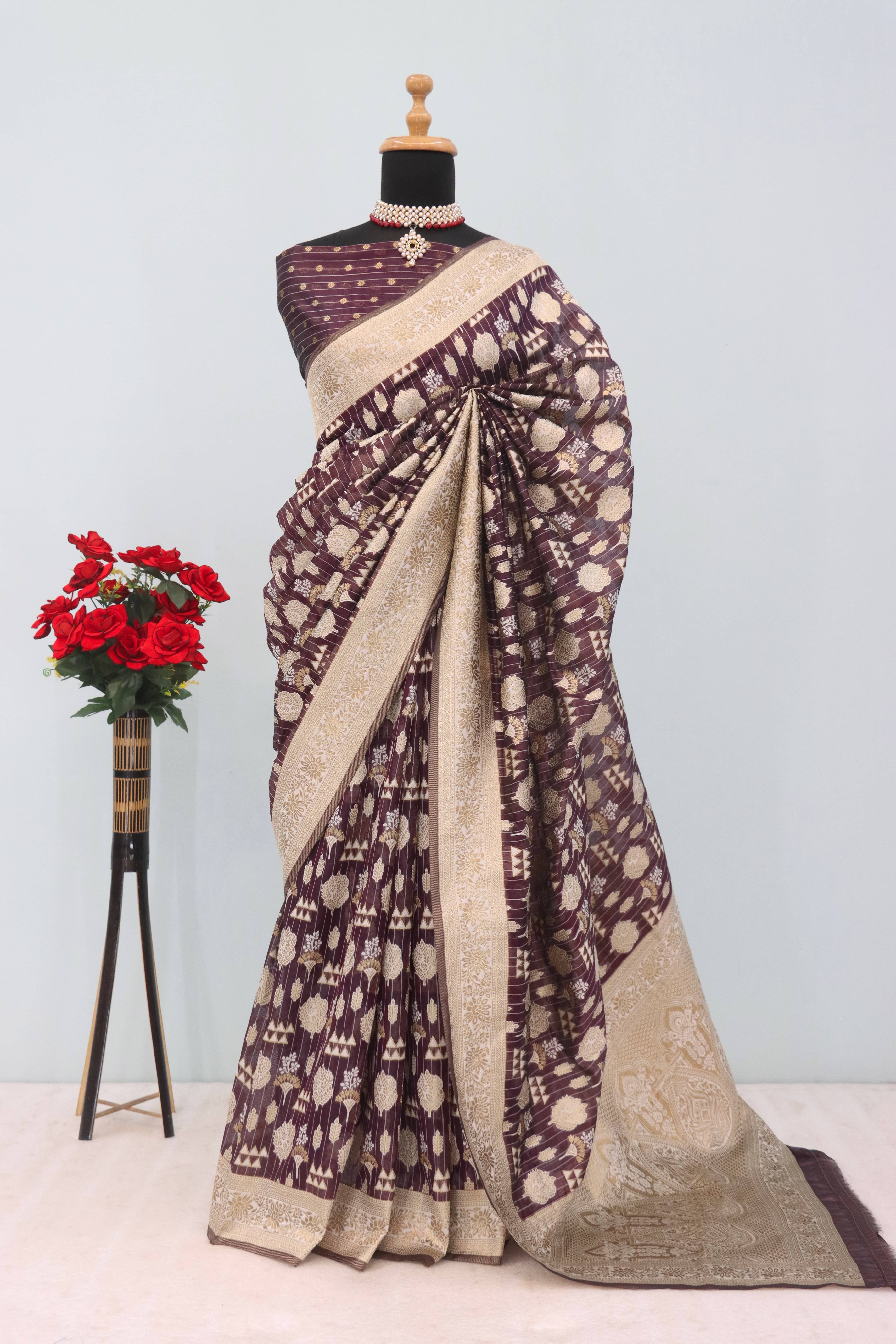    			SHIRODHARI Tissue Woven Saree With Unstitched Blouse Piece ( Purple )