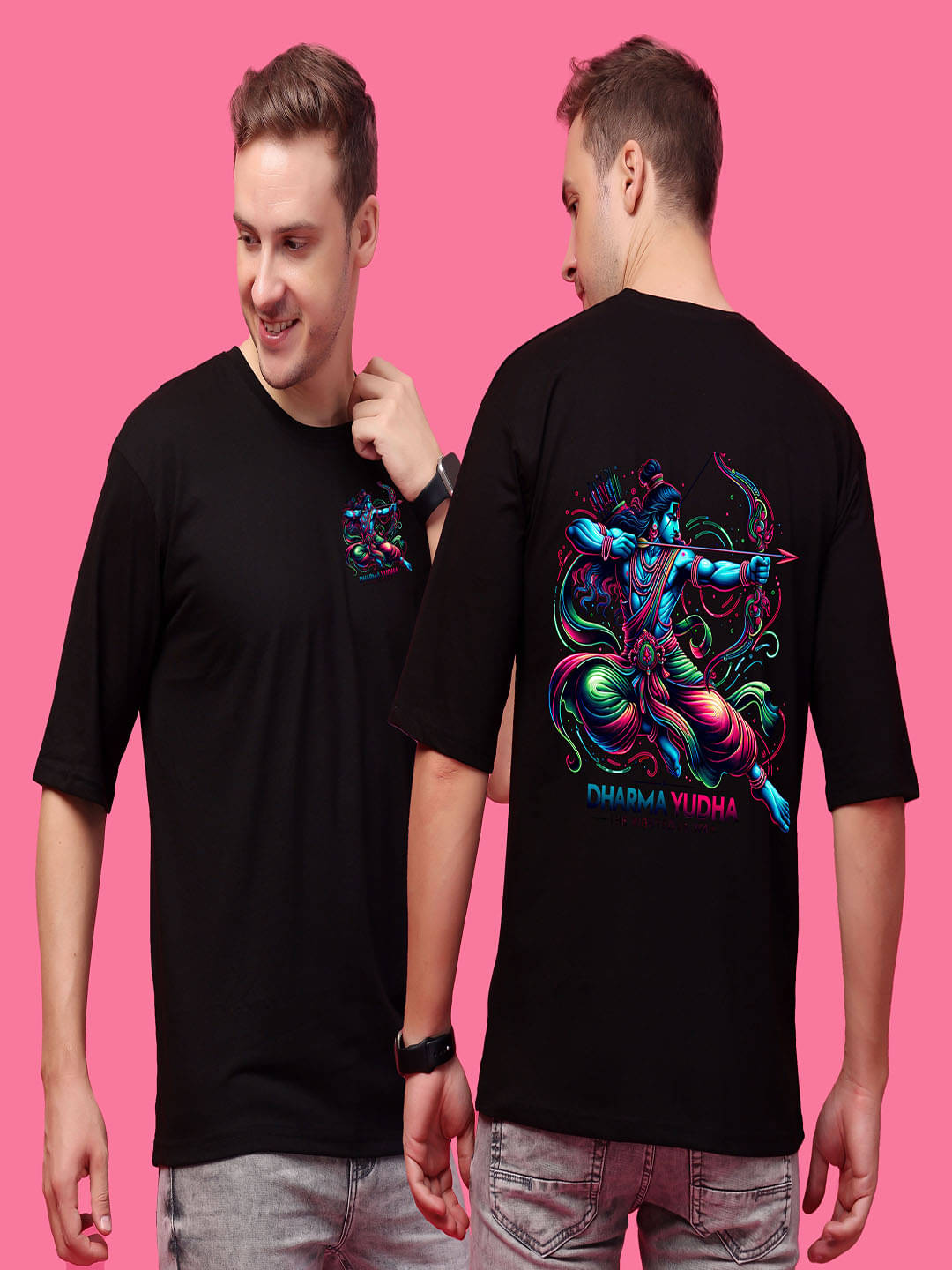     			SWIFTLY Men Cotton Oversized Fit Printed T-Shirt ( Black )