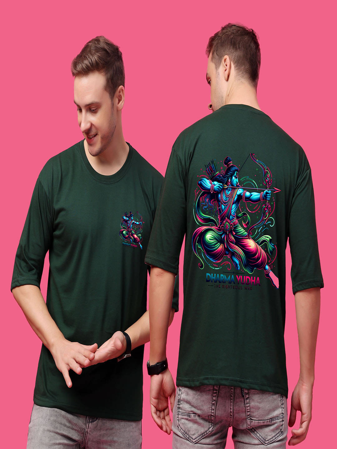 SWIFTLY Men Cotton Oversized Fit Printed T-Shirt ( Green ) SWIFTLY Men Cotton Oversized Fit Printed T-Shirt ( Green )