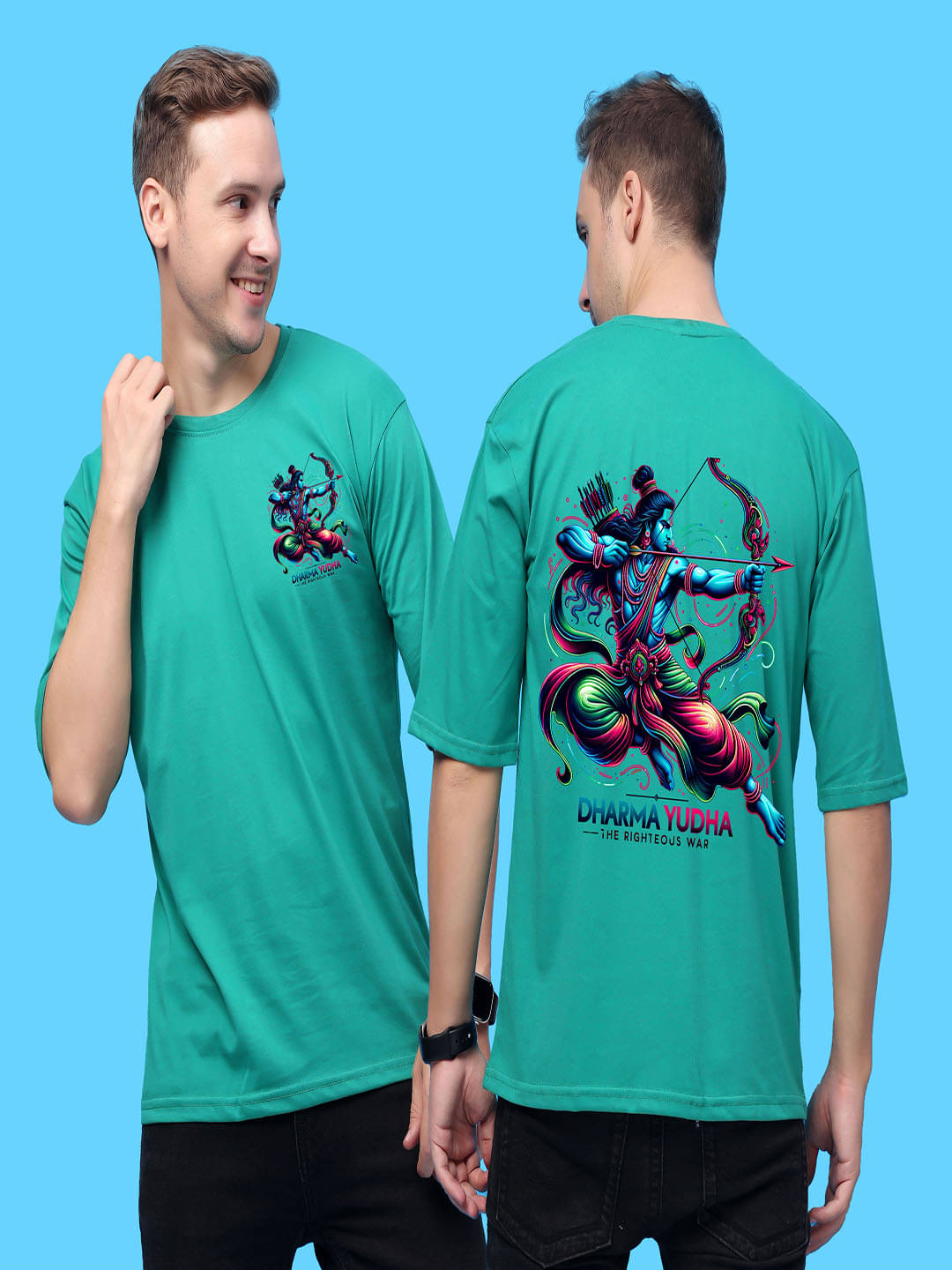 SWIFTLY Men Cotton Oversized Fit Printed T-Shirt ( Teal ) SWIFTLY Men Cotton Oversized Fit Printed T-Shirt ( Teal )