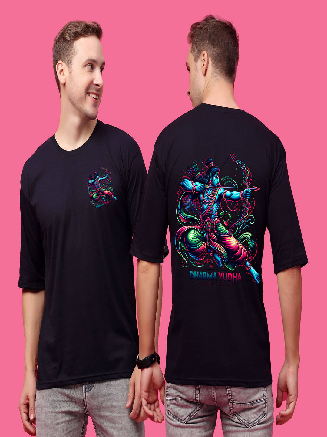 SWIFTLY Men Cotton Oversized Fit Printed T-Shirt ( Navy ) SWIFTLY Men Cotton Oversized Fit Printed T-Shirt ( Navy )