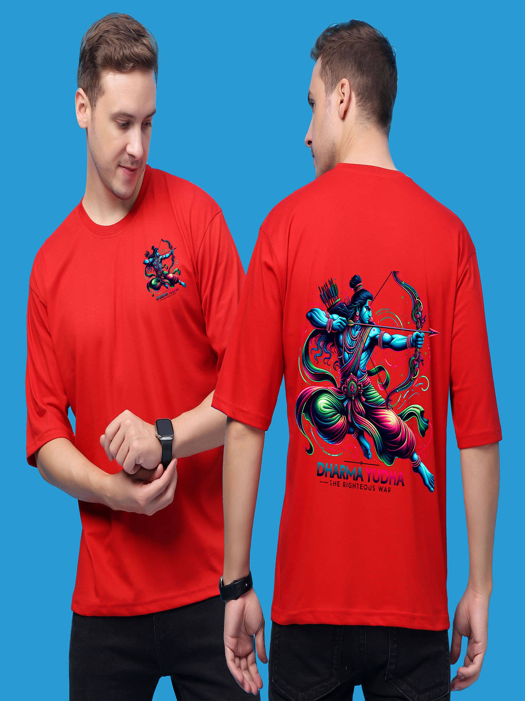 SWIFTLY Men Cotton Oversized Fit Printed T-Shirt ( Red ) SWIFTLY Men Cotton Oversized Fit Printed T-Shirt ( Red )