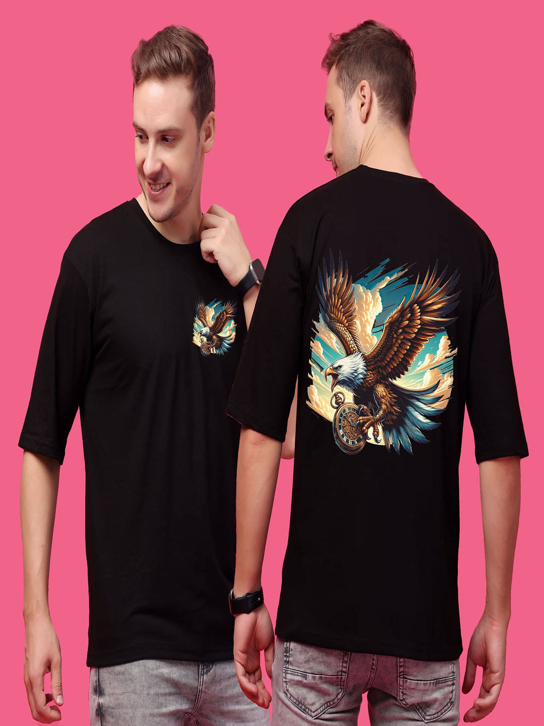 SWIFTLY Men Cotton Oversized Fit Printed T-Shirt ( Black ) SWIFTLY Men Cotton Oversized Fit Printed T-Shirt ( Black )