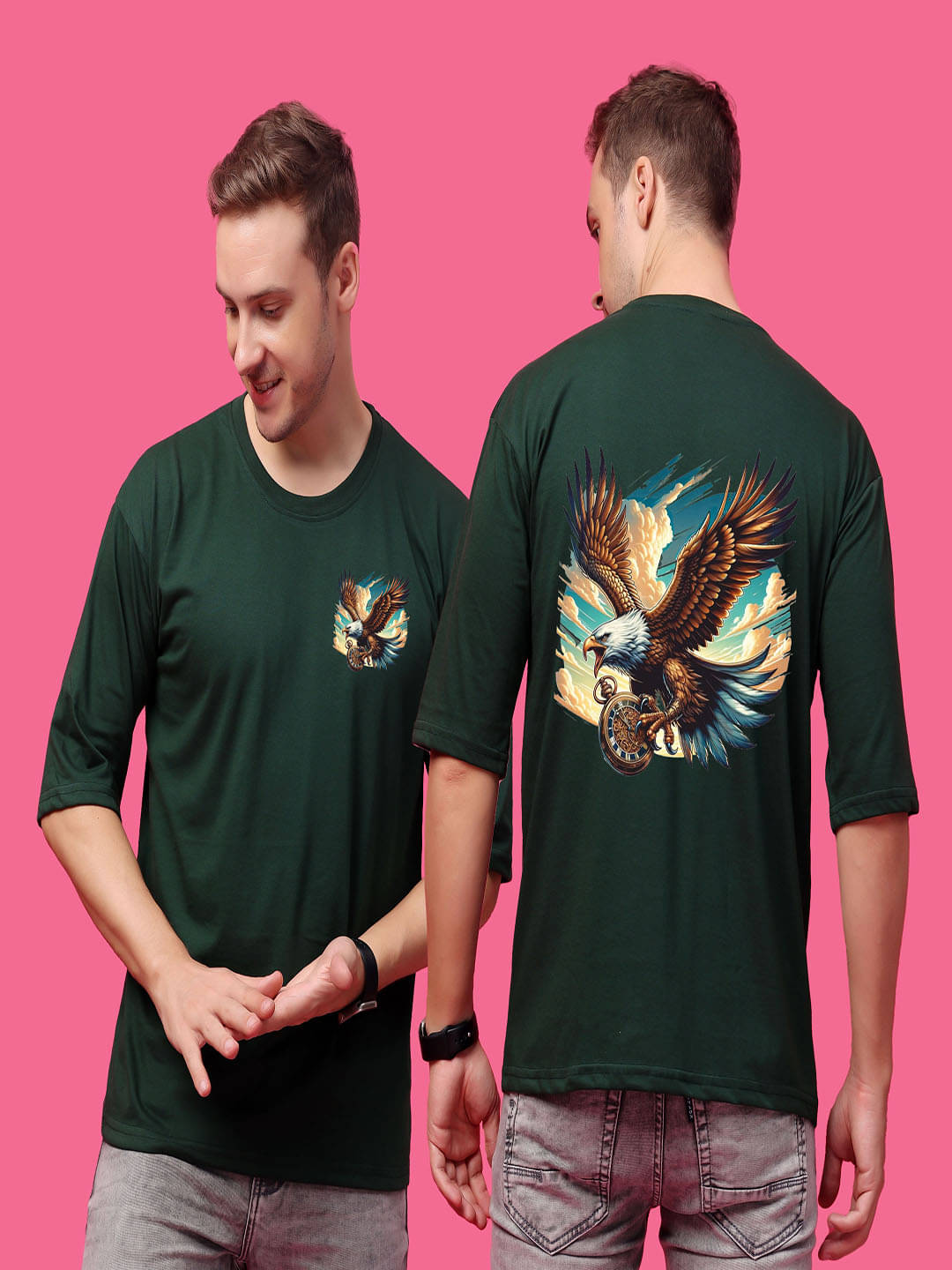     			SWIFTLY Men Cotton Oversized Fit Printed T-Shirt ( Green )