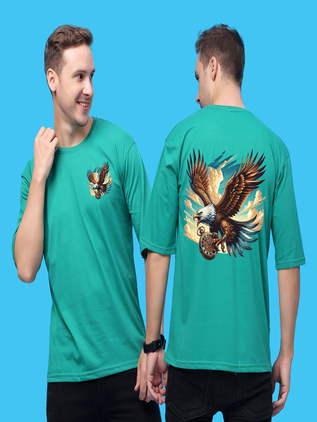 SWIFTLY Men Cotton Oversized Fit Printed T-Shirt ( Teal ) SWIFTLY Men Cotton Oversized Fit Printed T-Shirt ( Teal )