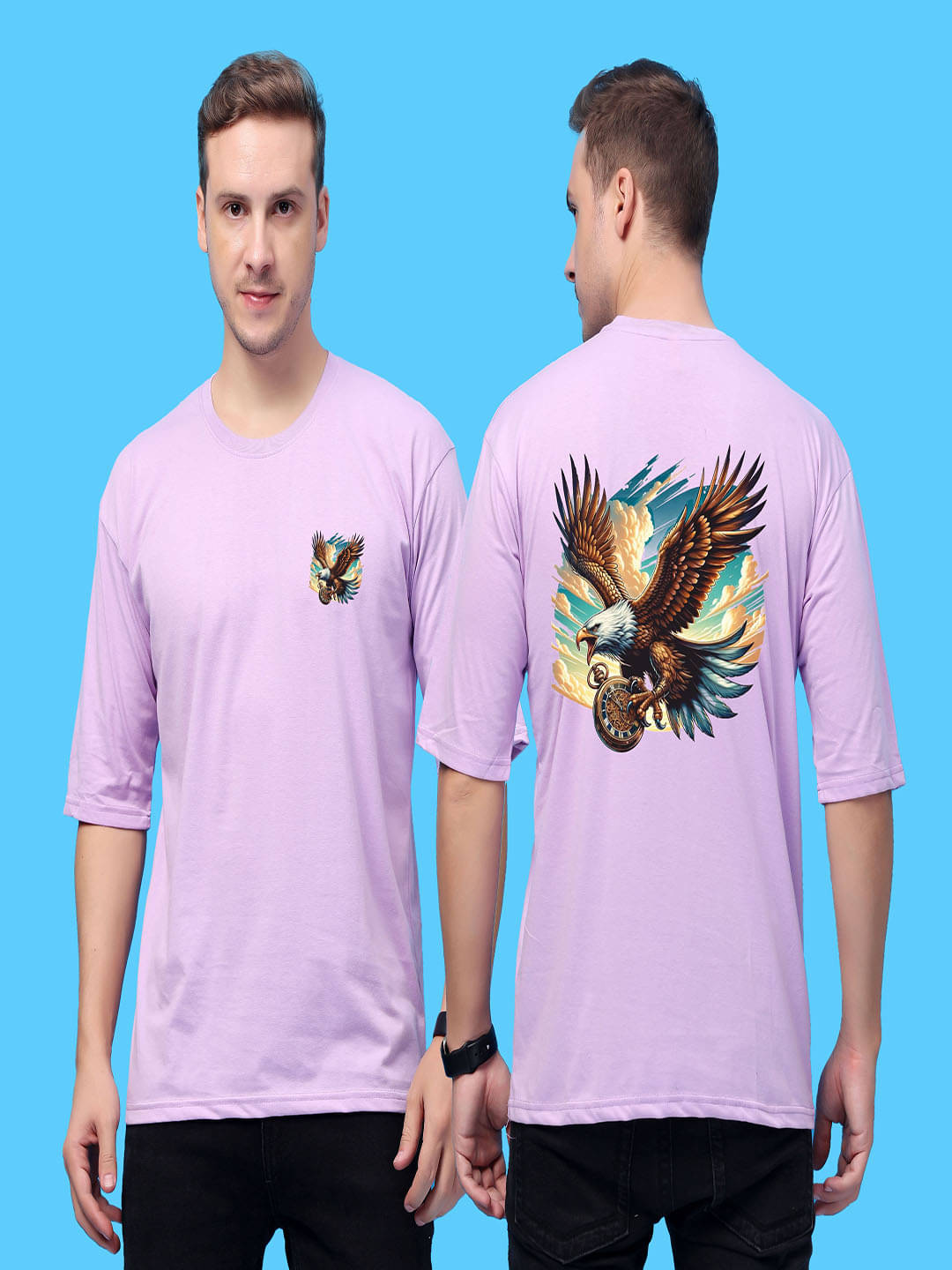 SWIFTLY Men Cotton Oversized Fit Printed T-Shirt ( Lavender ) SWIFTLY Men Cotton Oversized Fit Printed T-Shirt ( Lavender )