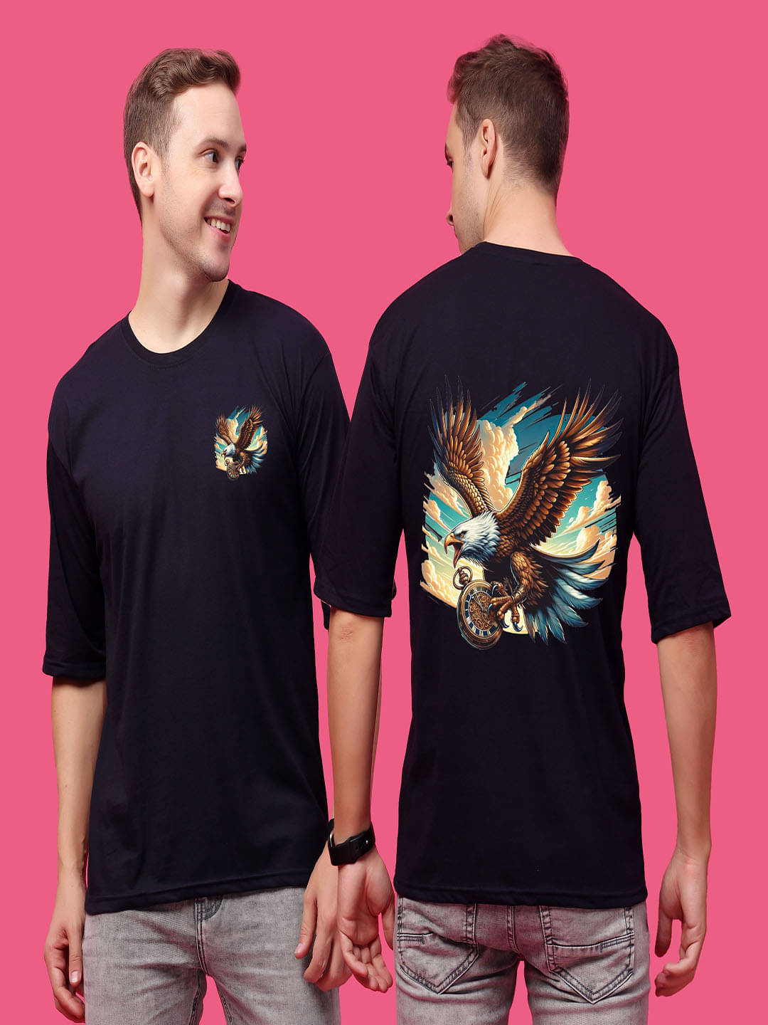     			SWIFTLY Men Cotton Oversized Fit Printed T-Shirt ( Navy )