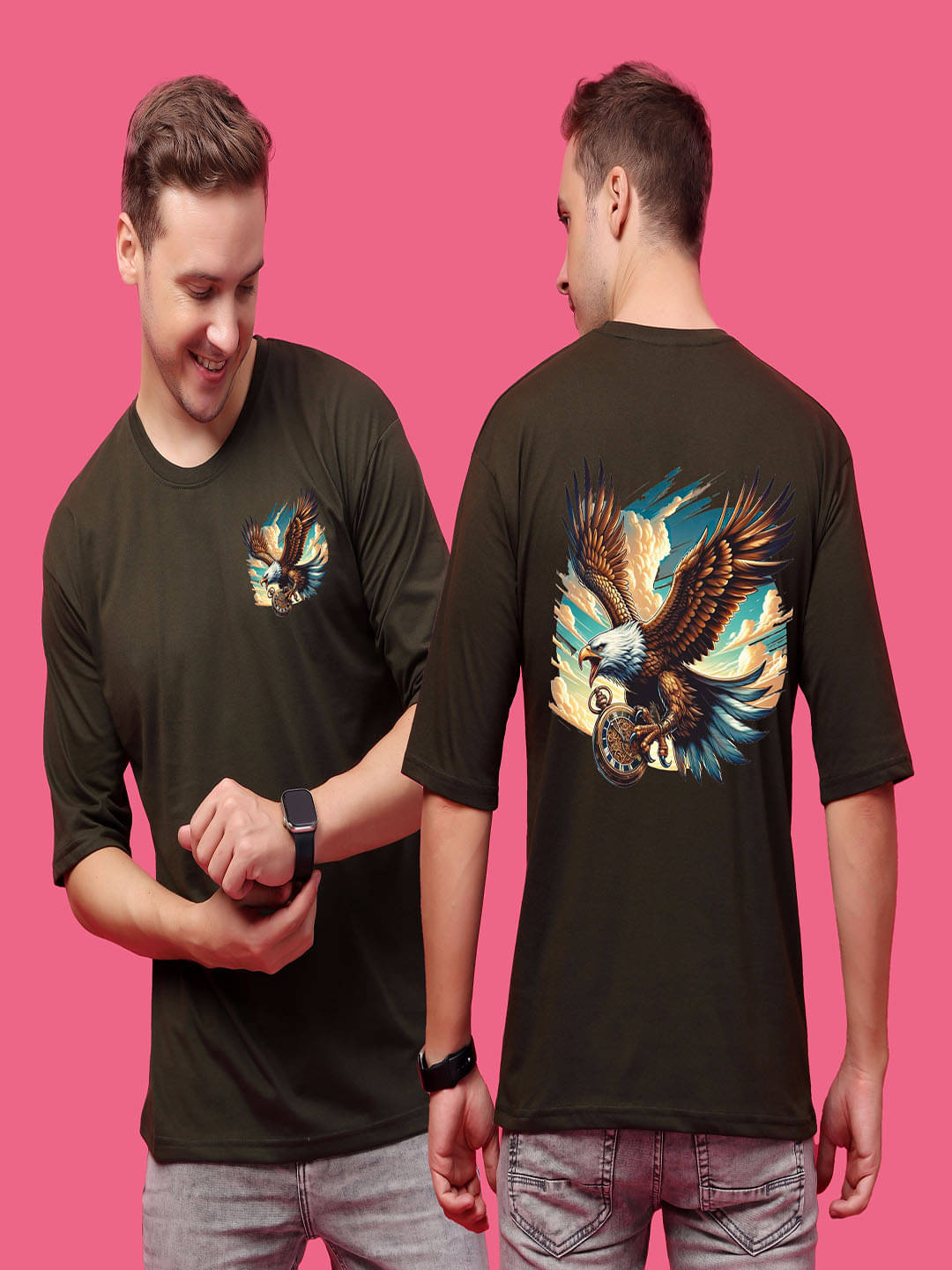     			SWIFTLY Men Cotton Oversized Fit Printed T-Shirt ( Olive )
