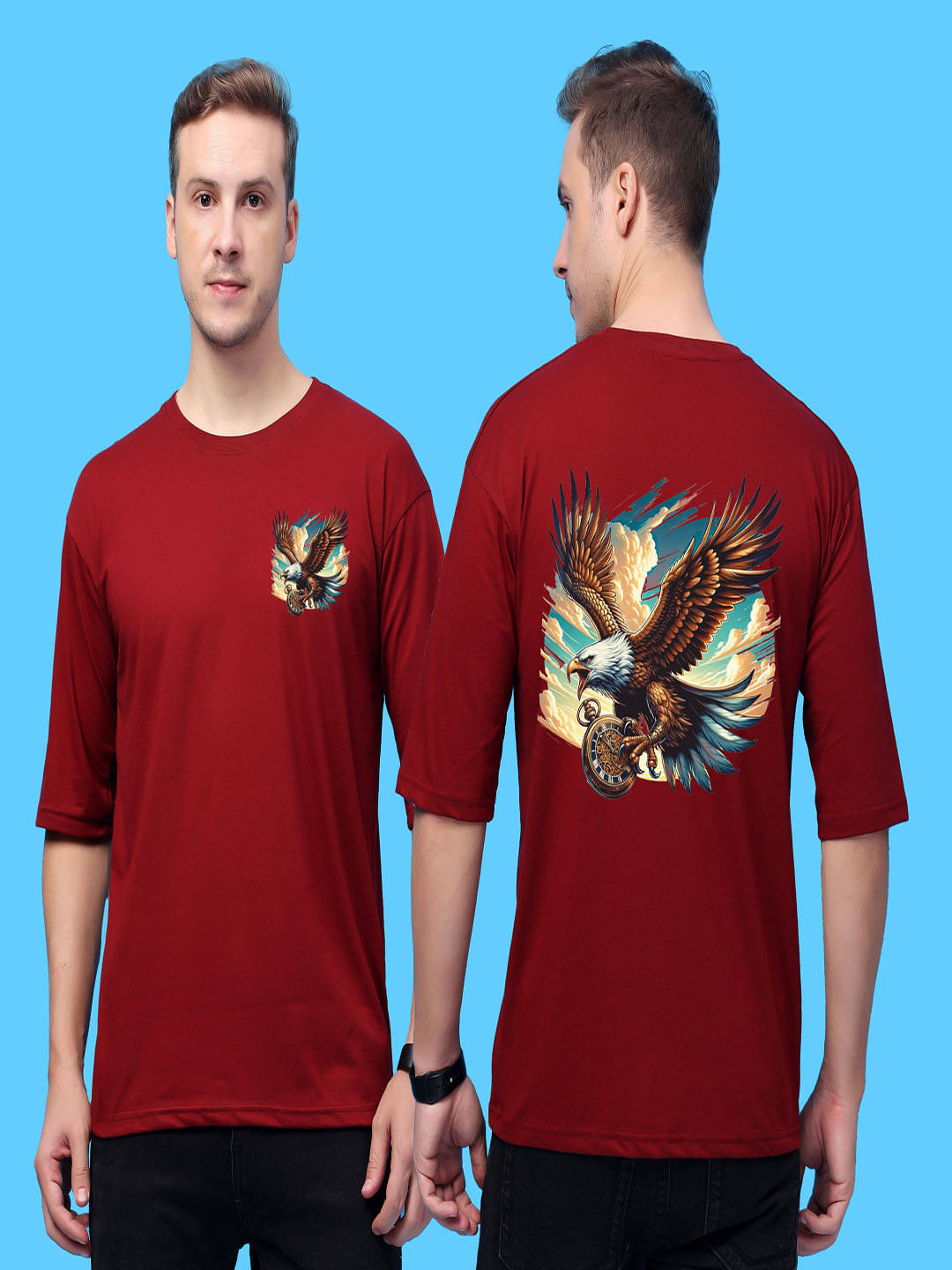 SWIFTLY Men Cotton Oversized Fit Printed T-Shirt ( Maroon ) SWIFTLY Men Cotton Oversized Fit Printed T-Shirt ( Maroon )