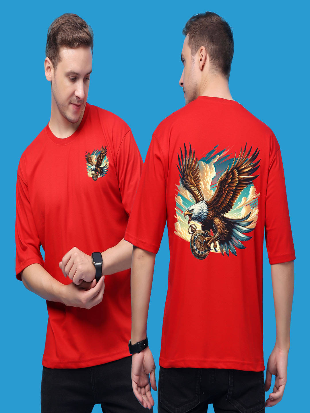 SWIFTLY Men Cotton Oversized Fit Printed T-Shirt ( Red ) SWIFTLY Men Cotton Oversized Fit Printed T-Shirt ( Red )
