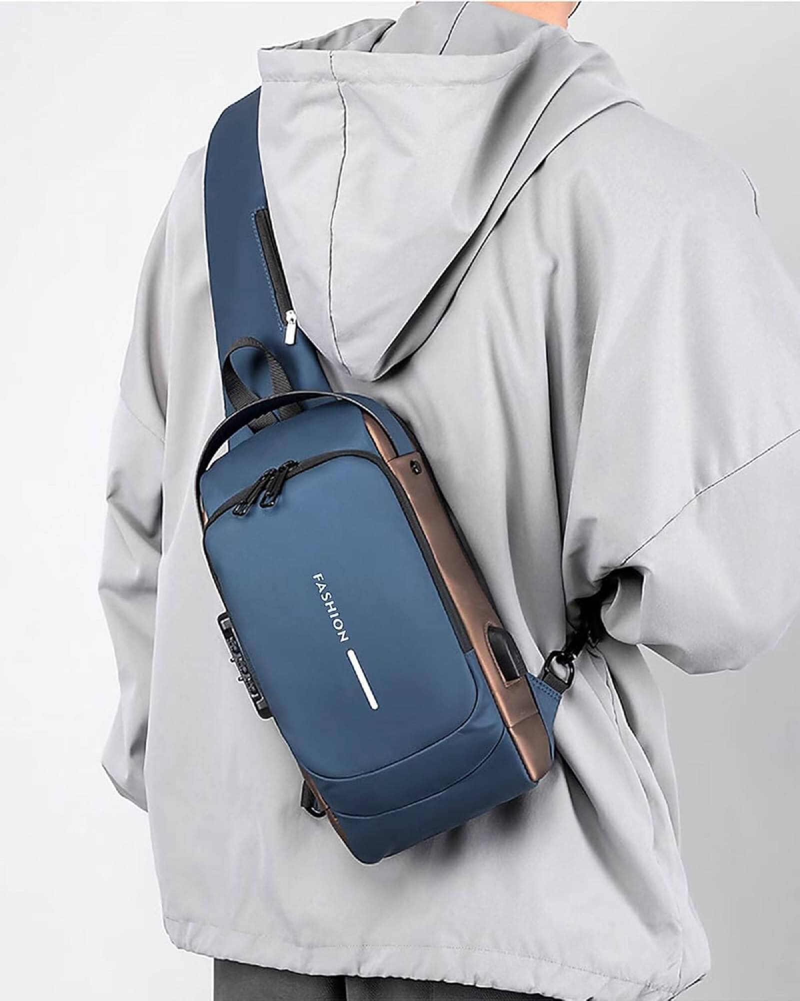     			Shopeleven Blue Solid Messenger Bag
