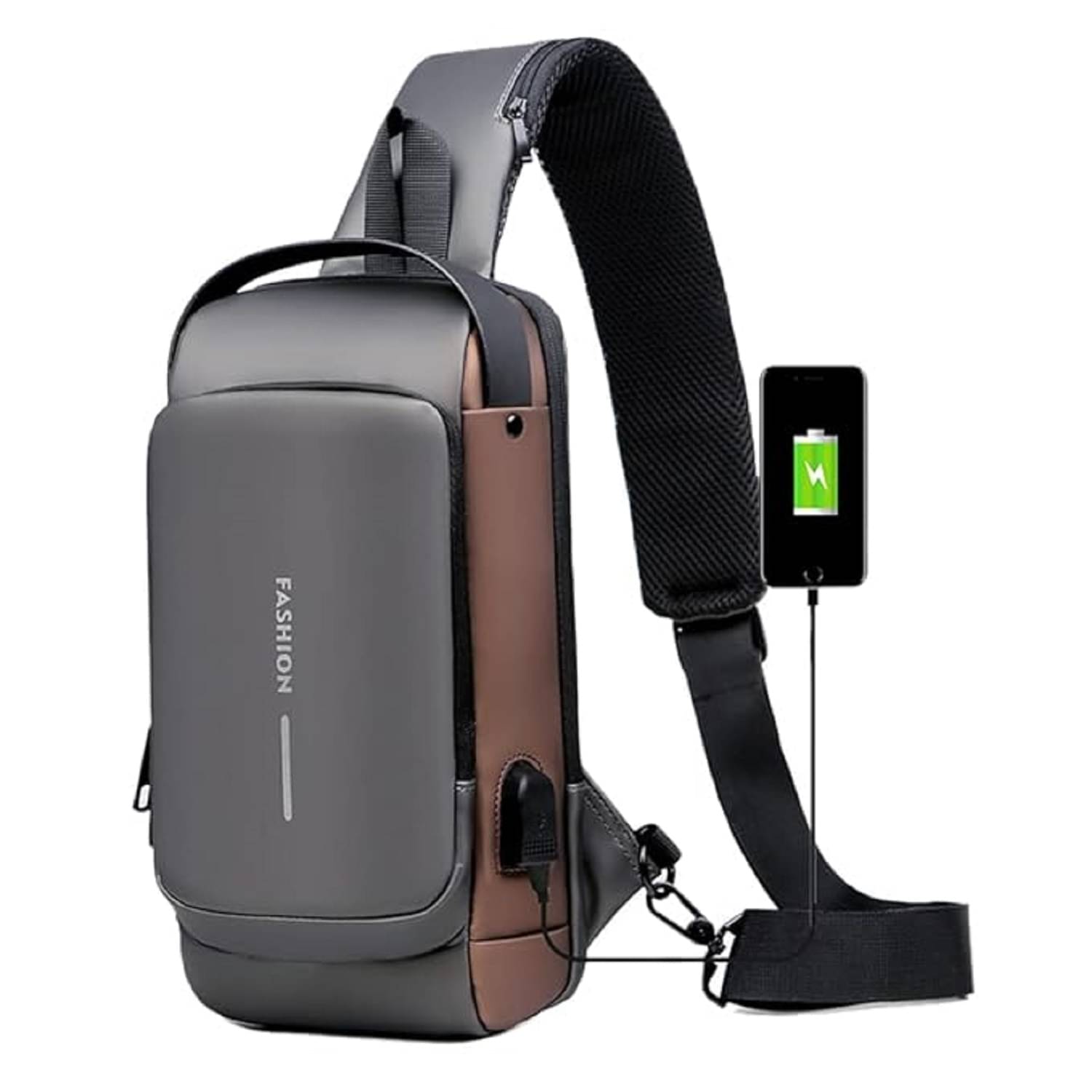     			Shopeleven Grey Solid Messenger Bag