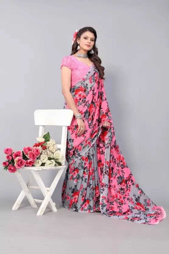 Suntex Georgette Printed Saree With Unstitched Blouse Piece ( Peach ) Suntex Georgette Printed Saree With Unstitched Blouse Piece ( Peach )