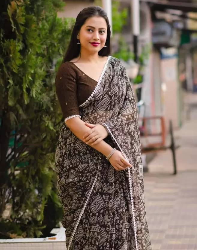 Suntex Georgette Printed Saree With Unstitched Blouse Piece ( Brown ) Suntex Georgette Printed Saree With Unstitched Blouse Piece ( Brown )