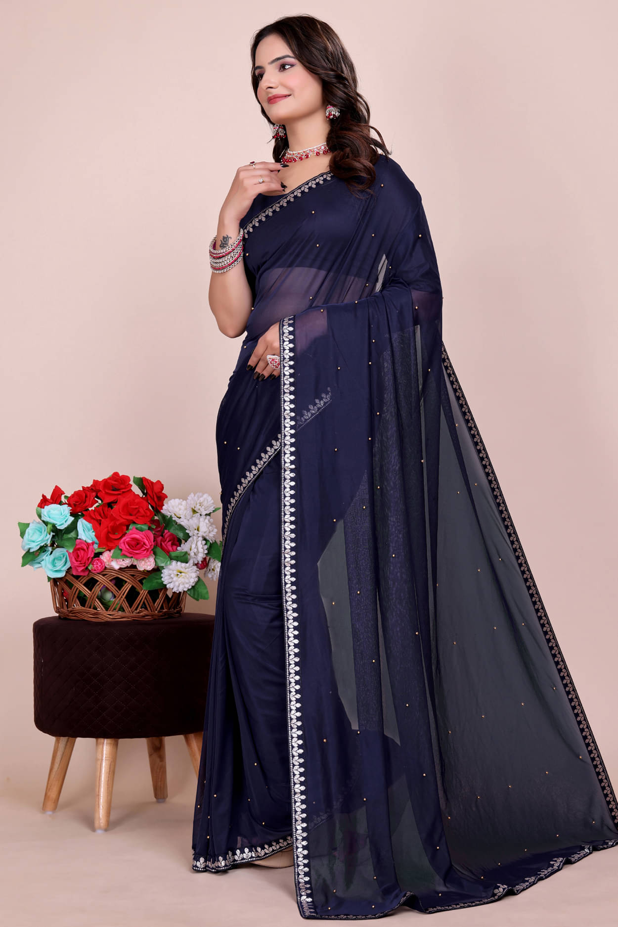 Suntex Lycra Solid Saree With Unstitched Blouse Piece ( Blue ) Suntex Lycra Solid Saree With Unstitched Blouse Piece ( Blue )
