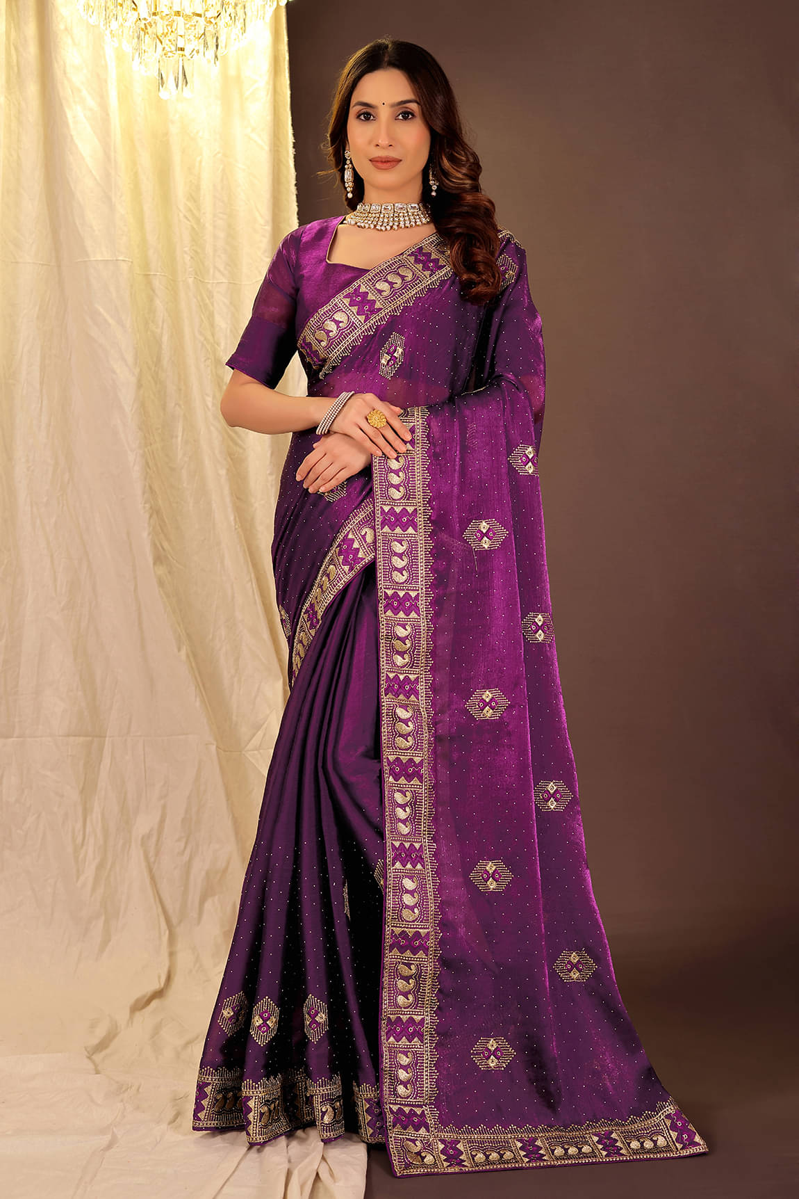 Suntex Organza Embellished Saree With Unstitched Blouse Piece ( Wine ) Suntex Organza Embellished Saree With Unstitched Blouse Piece ( Wine )