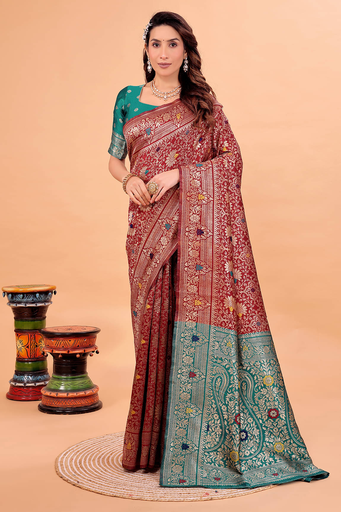 Suntex Silk Woven Kanjeevaram Sarees With Unstitched Blouse Piece ( Maroon ) Suntex Silk Woven Kanjeevaram Sarees With Unstitched Blouse Piece ( Maroon )
