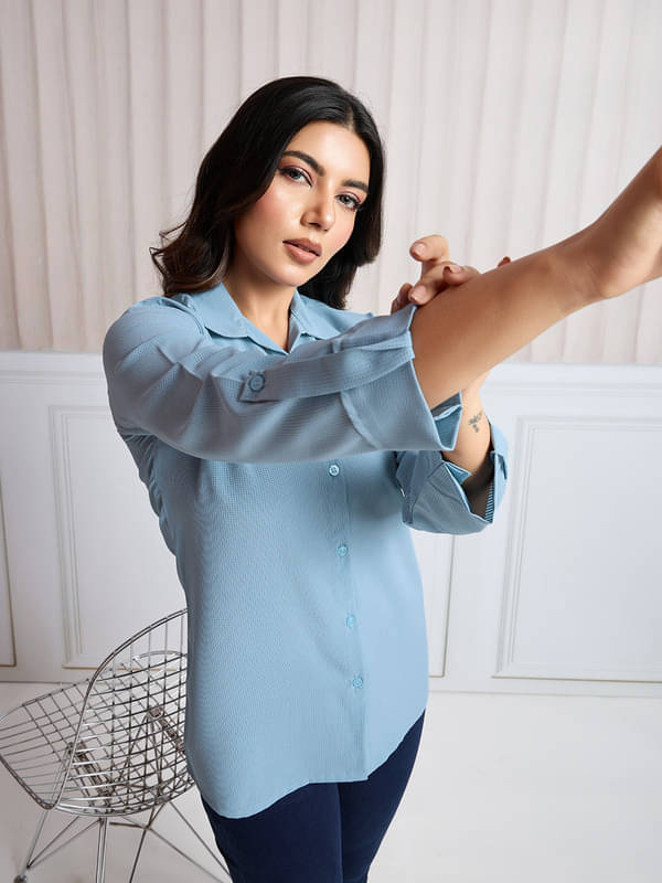     			Tater Garments Women Solid Polyester Shirt ( Blue )