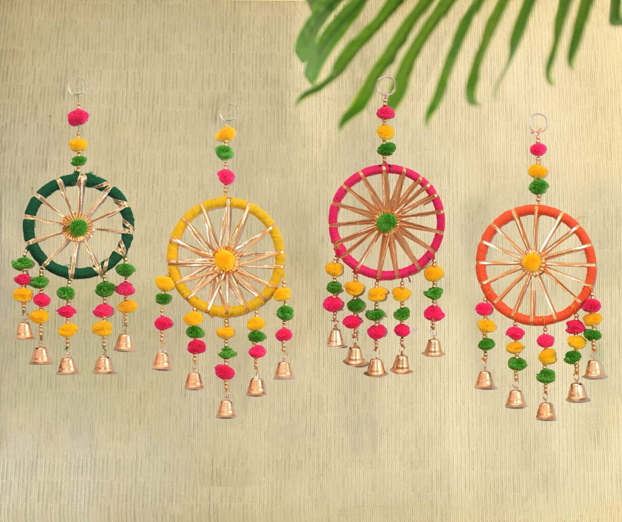 Tiny Shiny Handmade Colorful Pom Pom Bell Wall and Door Decor Hangings for Home|Festive Decoration Tiny Shiny Handmade Colorful Pom Pom Bell Wall and Door Decor Hangings for Home|Festive Decoration