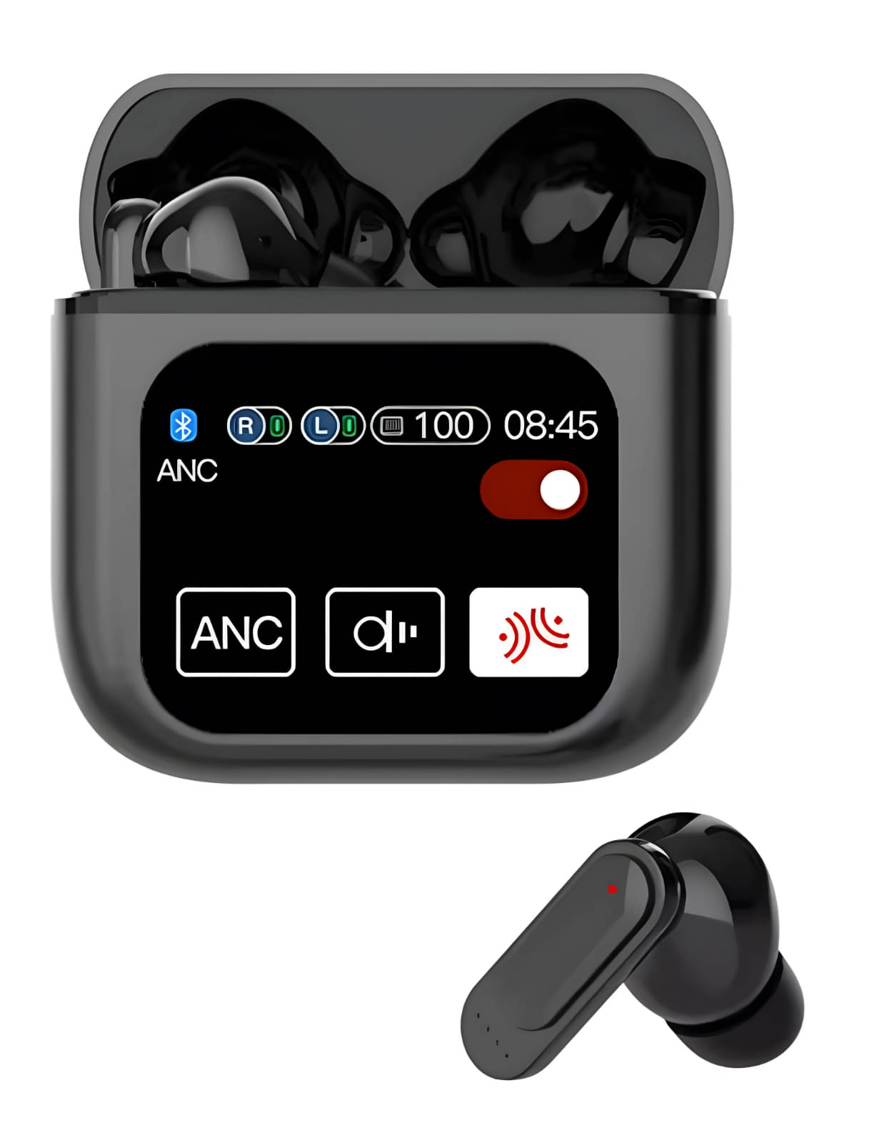     			VEHOP SE-60 Smart Touch Screen Display True Wireless Earbuds TWS, ANC (~40dB), Type-C Fast Charging, Bt v5.4 with Gaming Mode, Find My Earbuds, 4 Mics ENC for Clear Calling, Transparency Mode, EQ Mode